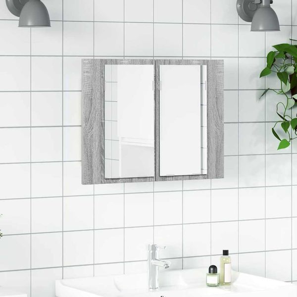 vidaXL LED zrkadlová skrinka sivá sonoma 60x12x45 cm spracované drevo