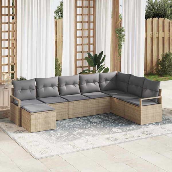vidaXL Sada pohoviek s vankúšom 8 pcs Béžová polyratan