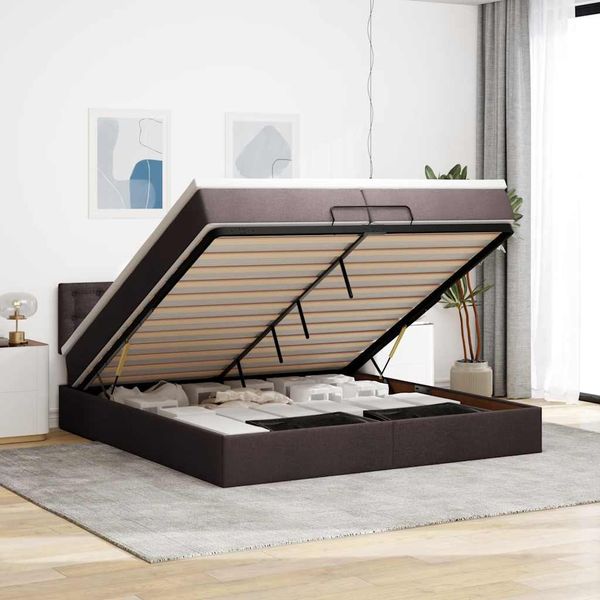 vidaXL Osmanská posteľ s matracom Tmavohnedá 200x200 cm Látka