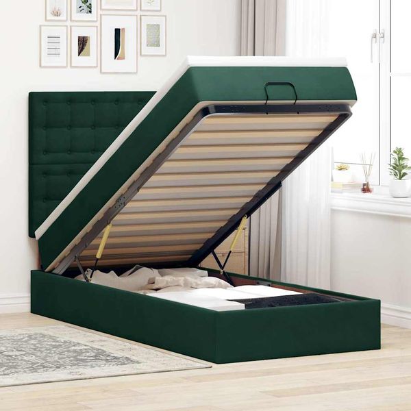 vidaXL Osmanský rám postele s matracmi tmavozelená 100x200 cm zamat
