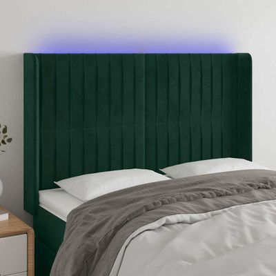 vidaXL Čelo postele s LED tmavozelené 147x16x118/128 cm zamat