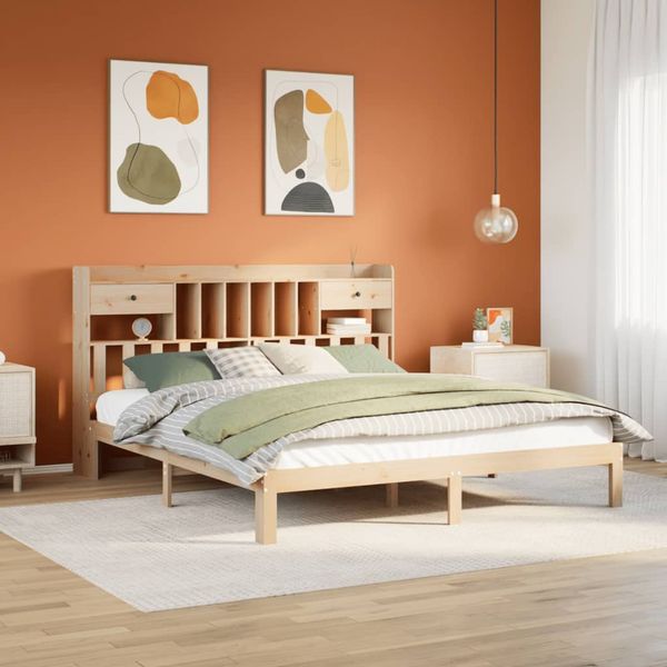 vidaXL Posteľ s knižnicou bez matraca 180x200 cm borovicový masív