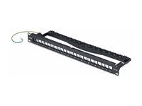 Startech - Záslepný patch panel keystone - with cable management bar, for RJ45 - montáž na stenu, montáž do racku - CAT 6a/8 - STP/UTP - cerná - 1U - 19" - 24 porty - kompatibilní s TAA