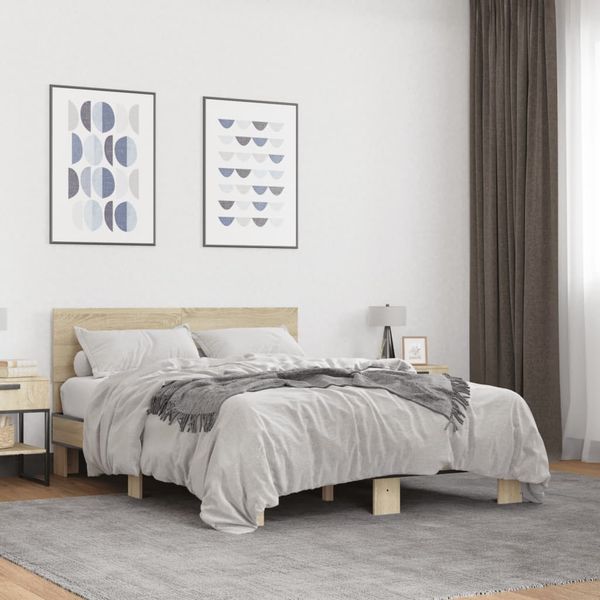 vidaXL Posteľný rám dub sonoma 120x200 cm kompozitné drevo a kov