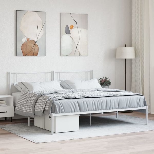 vidaXL Kovový rám postele s čelom biely 200x200 cm