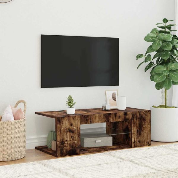 vidaXL TV skrinka s LED svetlami dymový dub 90x39x30 cm