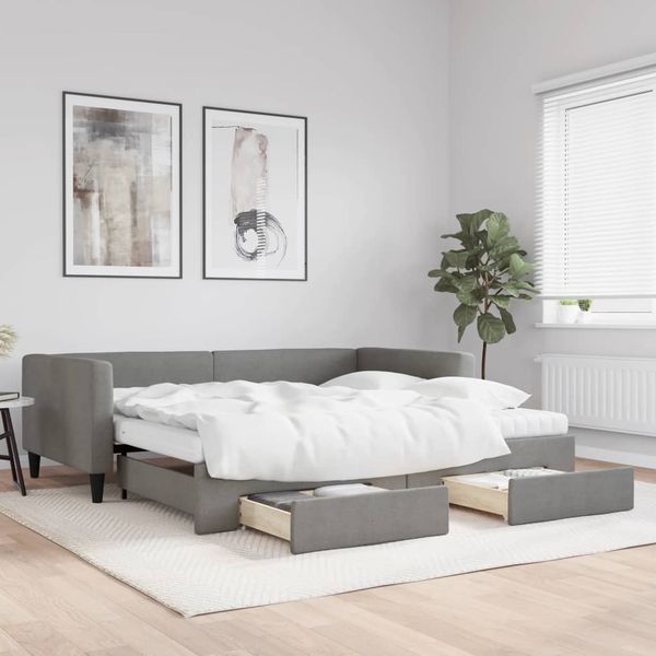 vidaXL Rozkladacia denná posteľ so zásuvkami tmavosivá 100x200cm látka