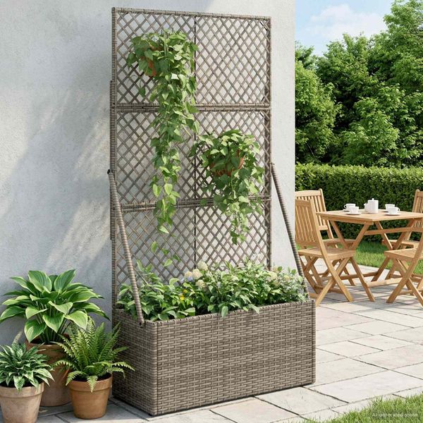 vidaXL Záhradný kvetináč s trellis Sivá 70 x 30 x 135 cm polyratan