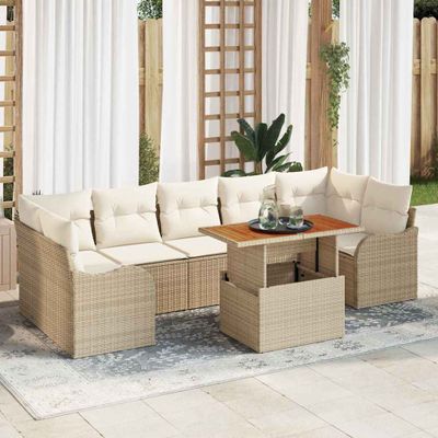 vidaXL Súprava záhradných pohoviek s úložiskom 8 pcs Béžová Poly ratan