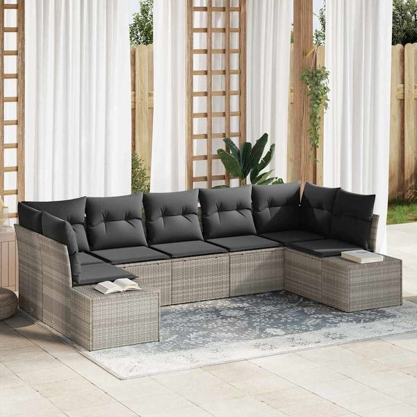 vidaXL Súprava záhradných pohoviek 7 pcs Svetlosivá polyratan