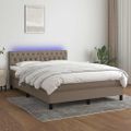 vidaXL Posteľ boxsping s matracom a LED sivohnedá 140x200 cm látka