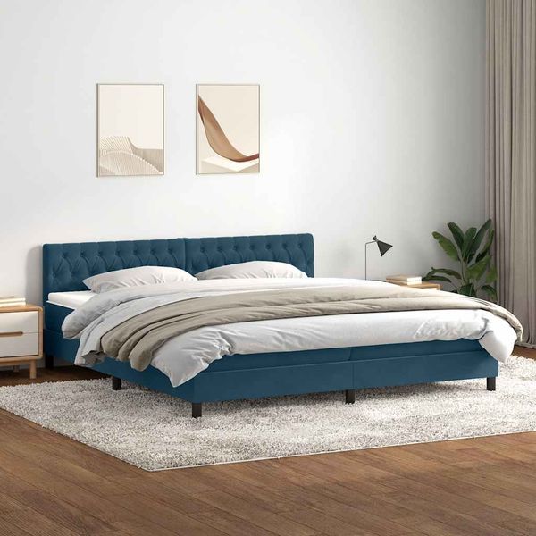 vidaXL Posteľný rám boxsping s matracom tmavomodrý 180x210 cm zamat