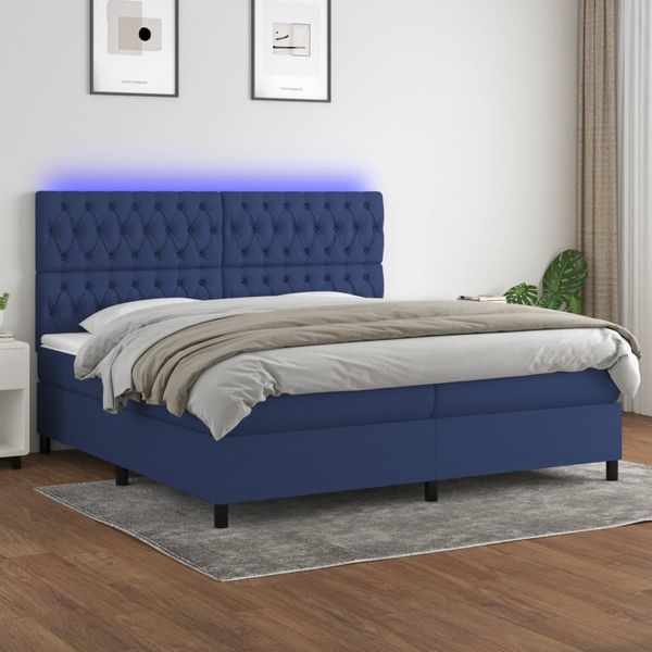 vidaXL Posteľ boxsping s matracom a LED modrá 200x200 cm látka