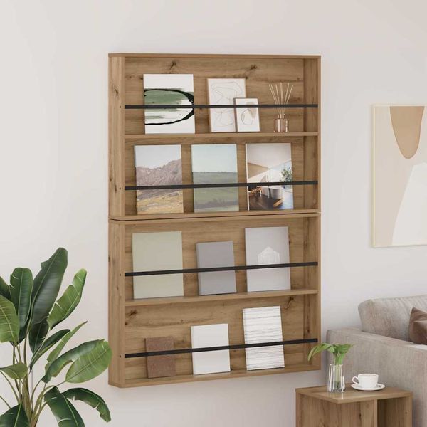 vidaXL Regál na časopisy Nástenný 2 pcs Remeselný dub 100 x 12 x 70 cm