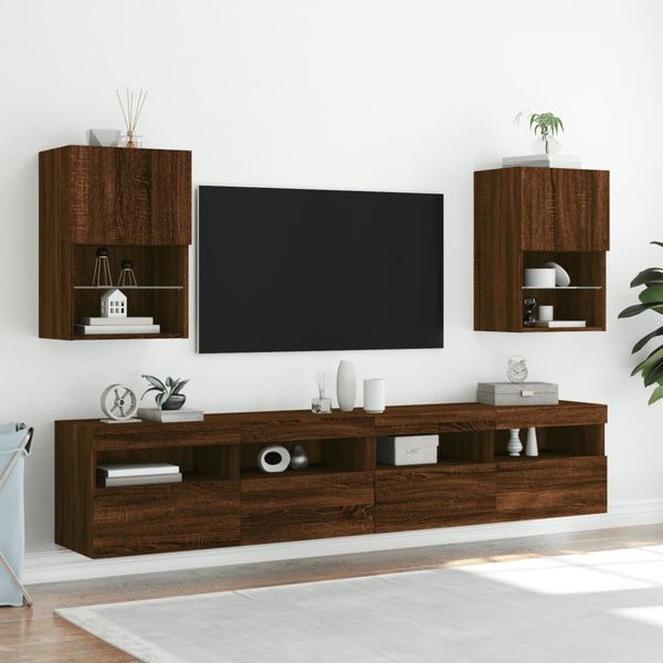 vidaXL TV skrinky s LED svetlami 2 ks hnedý dub 40,5x30x60 cm
