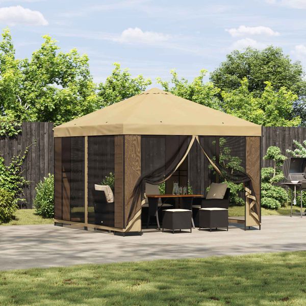 vidaXL Altánok 3 x 3 m Krémová Polyester a oceľ 190 gsm