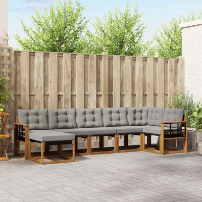 vidaXL Záhradná súprava gaučov s vankúšom 7 pcs Prírodná a svetlosivá