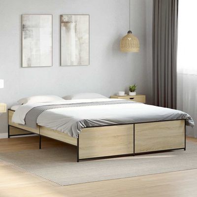 vidaXL Posteľný rám dub sonoma 150x200 cm kompozitné drevo a kov