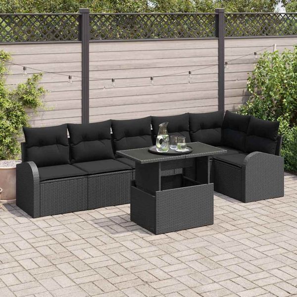 vidaXL Súprava záhradných pohoviek s úložiskom 7 pcs Čierna polyratan