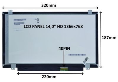 LCD PANEL 14,0'' HD 1366x768 40PIN MATNÝ / ÚCHYTKY HORE A DOLE