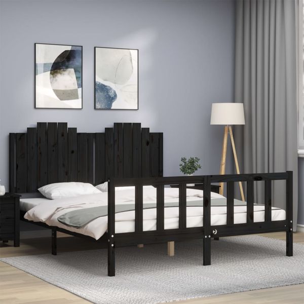 vidaXL Rám postele s čelom čierny masívne drevo King Size