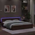 vidaXL Posteľný rám s čelom a LED hnedý dub 200x200 cm