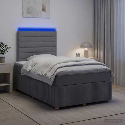 vidaXL LED boxspring posteľ s matracom Svetlosivá 120 x 200 cm Látka