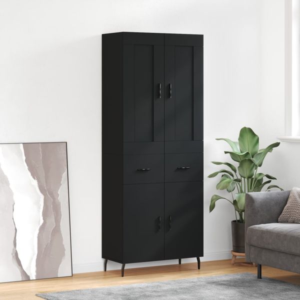 vidaXL Vysoká skrinka čierna 69,5x34x180 cm spracované drevo