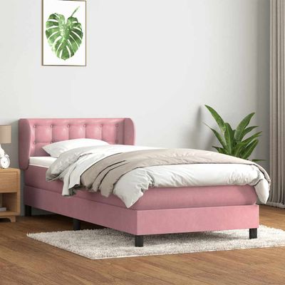 vidaXL Posteľný rám boxsping s matracom ružový 100x210 cm zamat