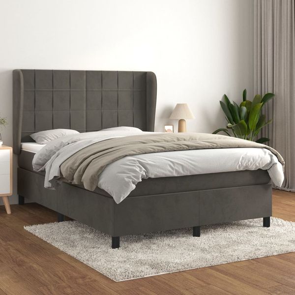 vidaXL Posteľný rám boxspring s matracom tmavosivý 140x190 cm zamat