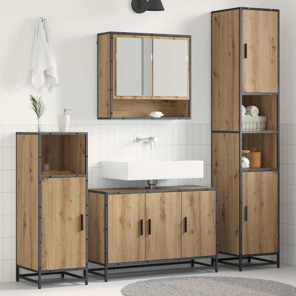 vidaXL Sada kúpeľňového nábytku 4 pcs Remeselný dub Kompozitné drevo