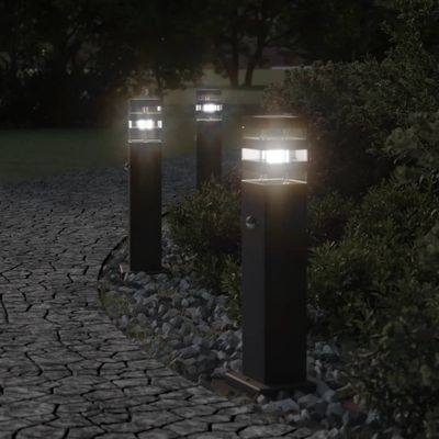 vidaXL Vonkajšie stojace lampy so senzorom 3 ks čierne 50 cm hliník
