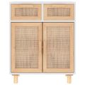 vidaXL Komoda biela 60x30x75 cm masívna borovica a prírodný ratan