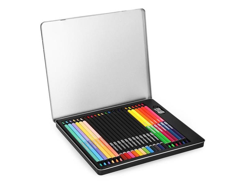 Pastelky trojhranné EASY Creative klasické a obojstranné 24ks / 36 farieb v kovovej krabičke