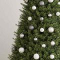 vidaXL 120-dielna sada vianočných gúľ so špicom a 300 LED bielo-sivá