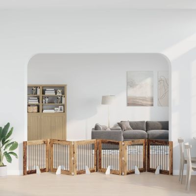 vidaXL Skladacia psia brána so stojanmi 6 ks Staré drevo 482 cm