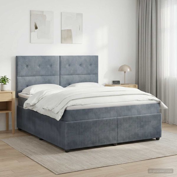 vidaXL LED boxspring posteľ s matracom Tmavosivá 140 x 190 cm Zamat