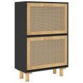 vidaXL Botník čierny 52x25x80 cm spracované drevo a prírodný ratan
