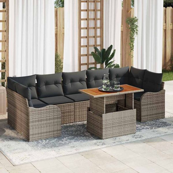vidaXL Súprava záhradných pohoviek s úložiskom 8 pcs Sivá Poly ratan