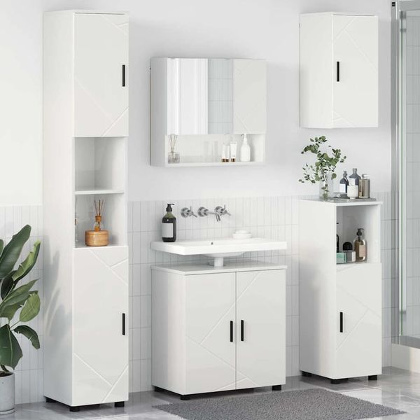 vidaXL Sada kúpeľňového nábytku Nástenný 5 pcs Vysoký lesk bielej