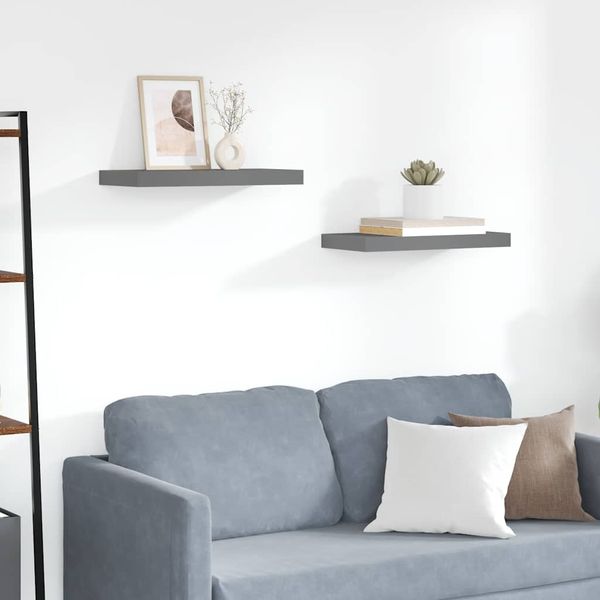 vidaXL Plávajúce nástenné police 2 ks, lesklé sivé 50x23x3,8 cm, MDF