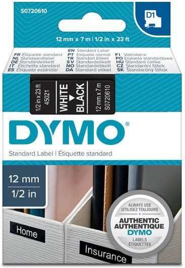 páska DYMO 45021 D1 White On Black Tape (12mm)