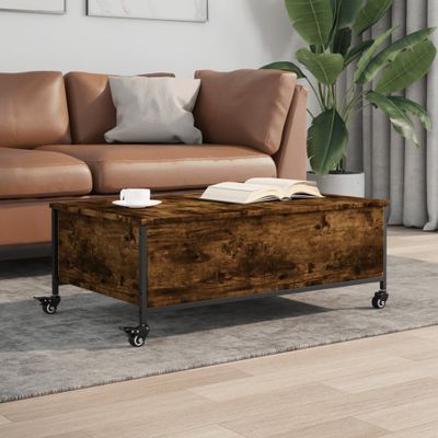 vidaXL Konferenčný stolík+kolieska, tmavý dub 91x55x34 cm