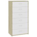 vidaXL Komoda so 6 zásuvkami, biela+sonoma 50x34x96cm kompozitné drevo