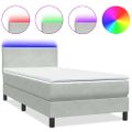vidaXL Posteľný rám boxsping s matracom a LED bledosivý 90x220 cm zamat