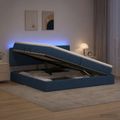 vidaXL LED úložná posteľ s matracom Modrá 200 x 200 cm Látka