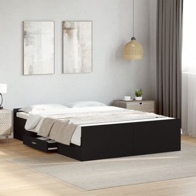 vidaXL Posteľný rám so zásuvkami čierny 140x190 cm kompozitné drevo