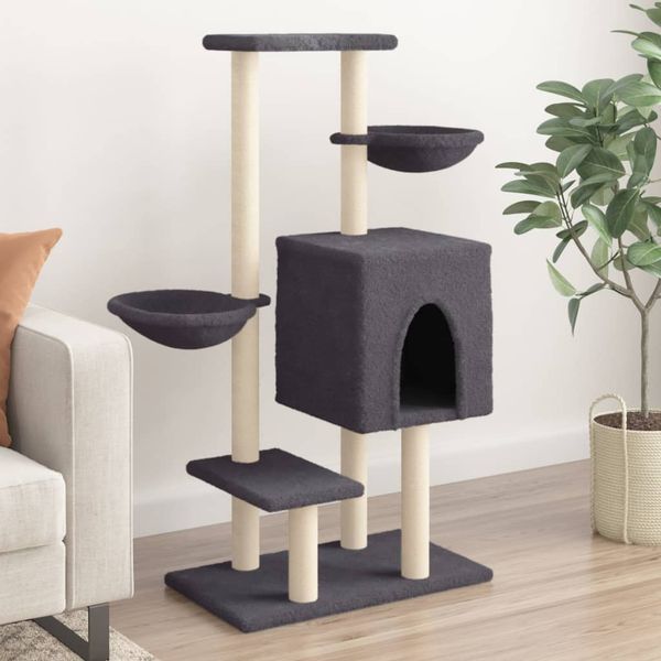 vidaXL Škrabadlo pre mačky so sisalovými stĺpikmi tmavosivé 117 cm