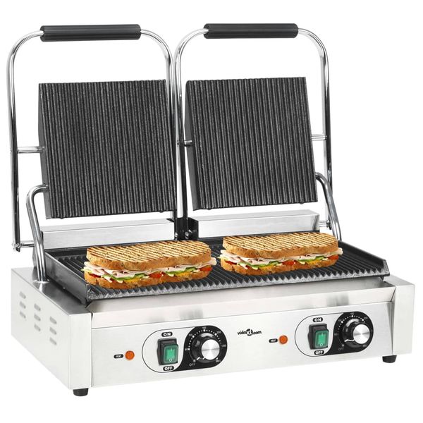 vidaXL Panini gril s dvojitým drážkovaním 3600 W 57x30,5x20 cm