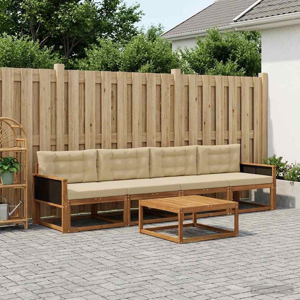 vidaXL Záhradná súprava gaučov s vankúšom 5 pcs Prírodná a béžová